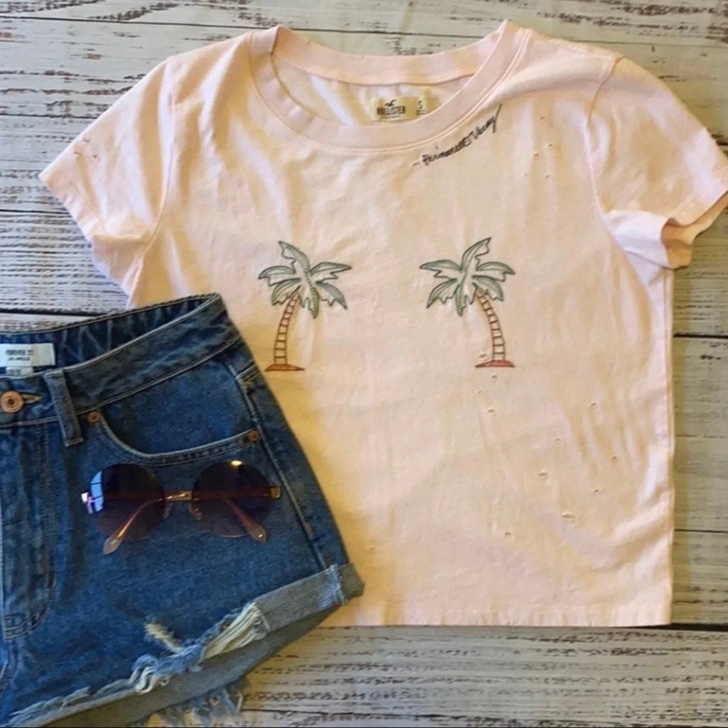 Hollister Distressed Palm Tree Cropped Tee